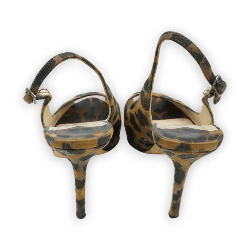 JIMMY CHOO WOMENS LEATHER ANIMAL‎ LEOPARD CHEETAH SLINGBACKS SHOES EUR 38 / US 8